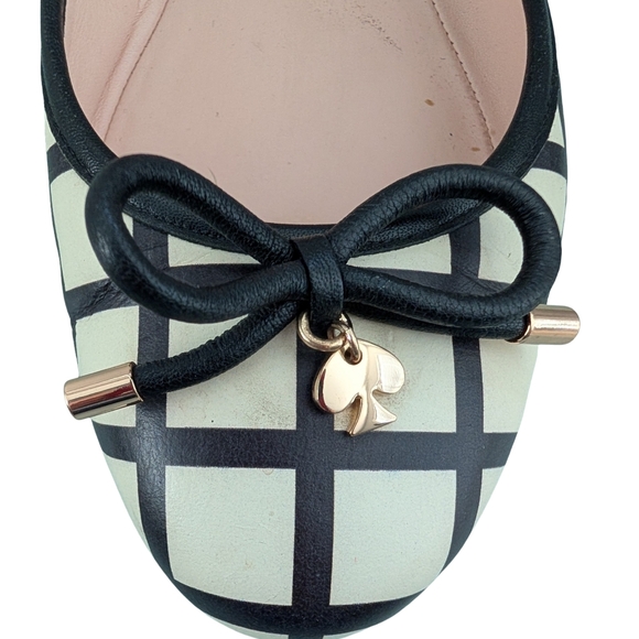 Kate Spade Black White Leather Willa Ballet Flat Size 6 - Picture 4 of 7